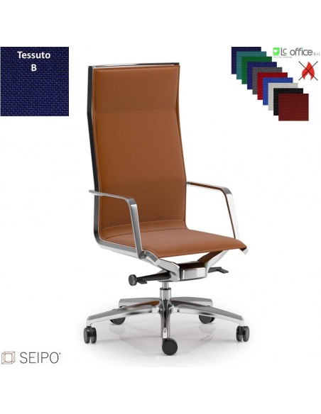 ALUMINIUM AL32 Poltrona schienale alto braccioli muovimento 'BC' Seipo tessuto B CLASS 1IM