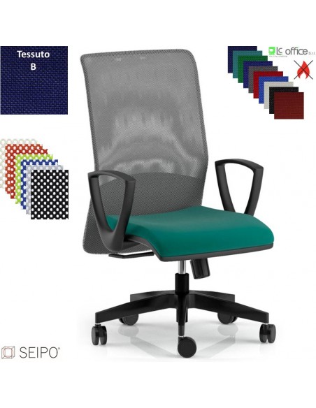 TRIADE TD51 Poltrona operativa braccioli fissi movimento sincronizzato R2 schienale rete SEIPO Tessuto B classe 1IM