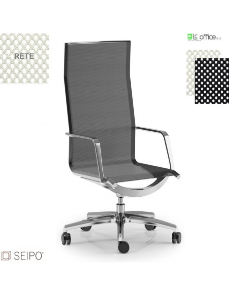 ALUMINIUM AL01 Poltrona direzionale rivestimento in rete braccioli fissi movimento ‘AC’ Seipo