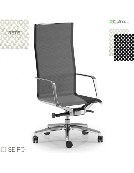 ALUMINIUM AL02 Poltrona direzionale rivestimento in rete braccioli fissi movimento ‘BC’ Seipo
