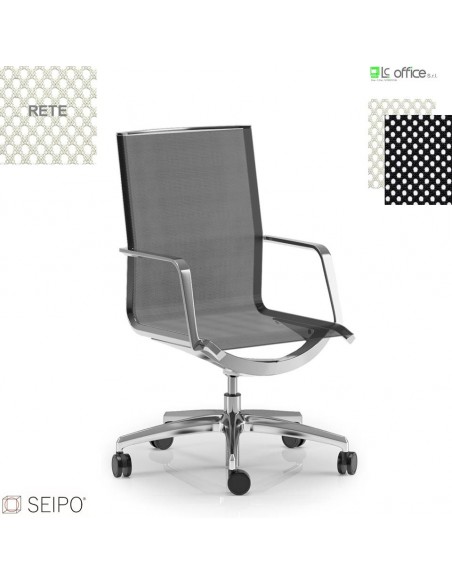 ALUMINIUM AL03 Poltrona semi direzionale rivestimento in rete braccioli fissi movimento ‘AC’ Seipo
