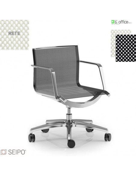 ALUMINIUM AL05 Poltrona operativa rivestimento in rete braccioli fissi movimento ‘BC’ Seipo