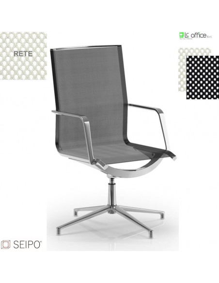 ALUMINIUM AL10 Poltrona in rete semi direzionale braccioli girevole base 4 razze Seipo