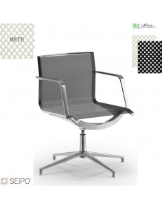 ALUMINIUM AL11 Poltrona in rete operativa braccioli fissi girevole base 4 razze Seipo