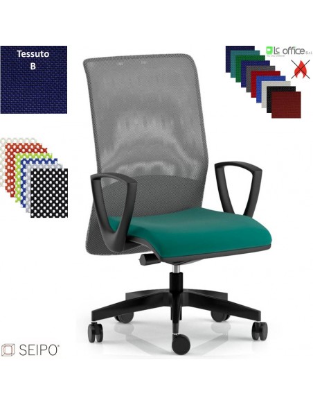 TRIADE TD53 Poltrona operativa braccioli fissi movimento sincronizzato traslatore Z schienale rete SEIPO Tessuto B classe 1IM