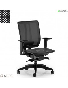 Wave W021 Poltrona sedile-schienale rete nera, braccioli movimento sincronizzato con traslatore “E” Seipo Type 1