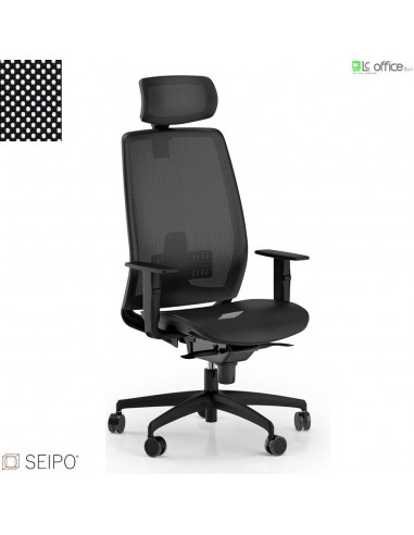 Wave W030 poltrona sedile-schienale rete nera, poggiatesta, braccioli movimento sincronizzato con movimento “R4” Seipo Type 2