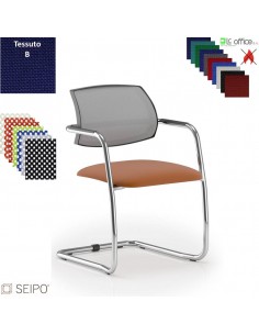 Wave W091 Poltrona schienale rete, slitta cromata Seipo Tessuto B classe 1IM