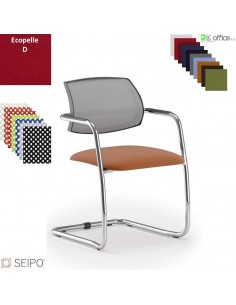 Wave W091 Poltrona schienale rete, slitta cromata Seipo Eco-pelle D