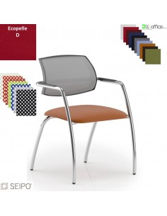 Wave W115 Poltrona schienale rete 4 gambe cromate Seipo Eco-pelle D