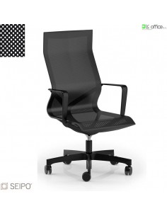 DARK D100 Poltrona in rete direzionale schienale alto braccioli base nera movimento oscillante "G" Seipo