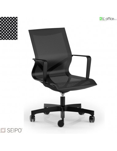 DARK D101 Poltrona in rete schienale basso braccioli fissi base nera movimento oscillante "G" Seipo