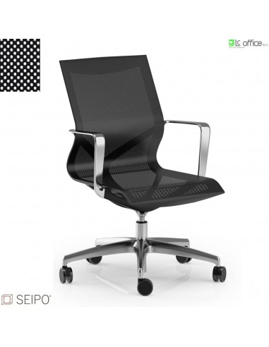 DARK D104 Poltrona in rete schienale basso braccioli e base alluminio movimento oscillante “G” Seipo