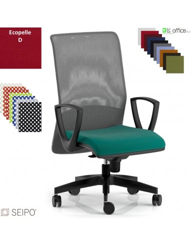 TRIADE TD52 Poltrona operativa braccioli fissi Movimento sincronizzato R4 Schienale rete SEIPO Ecopelle D