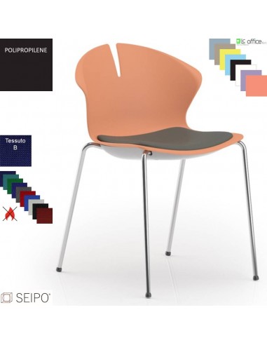 OVER EASY SOFT OV07 Sedia visitatore impilabile telaio cromato Imbottita tessuto B 4 gambe acciaio SEIPO Polipropilene
