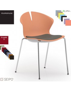 OVER EASY SOFT OV07 Sedia visitatore impilabile imbottita ecopelle D telaio cromato 4 gambe acciaio SEIPO Polipropilene