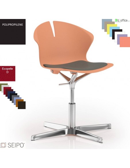 OVER EASY SOFT OV10 Sedia girevole visitatore Imbottita ecopelle D 4 razze piana alluminio SEIPO Polipropilene