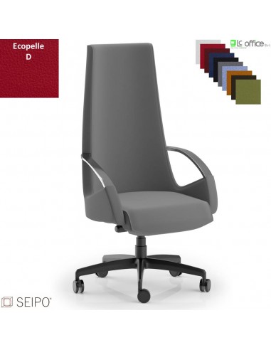 PRIMA P004 Poltrona direzionale imbottita con schienale alto e braccioli fissi movimento syncro R5 SEIPO Ecopelle D
