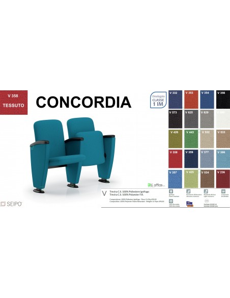 Concordia CP1PS ST PP 2 POSTI poltrona da sala cinema TEATRO SU trave Seipo Tessuto B OMOLOGATA CLASS 1 IM