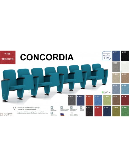 Concordia CP1PS ST PP 8 POSTI poltrona da sala cinema TEATRO su trave Seipo Tessuto B OMOLOGATA CLASS 1 IM
