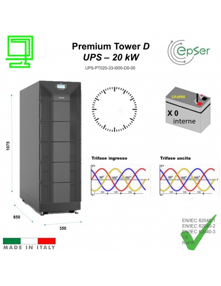 UPS Premmium Tower 20 Kw N°0 batterie trifase ingresso e uscita