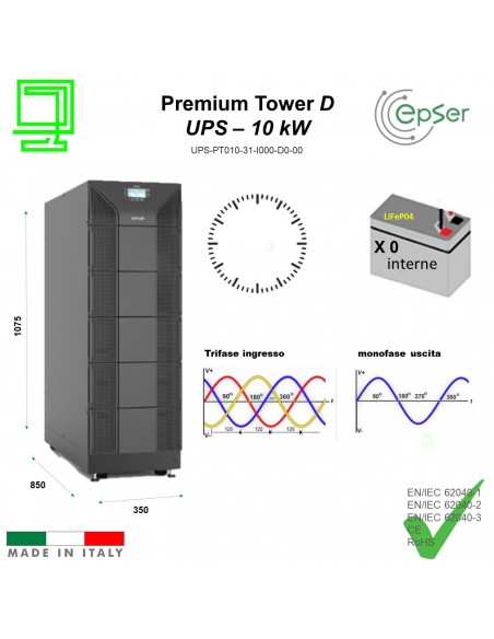 UPS 10 Kw Premmium Tower N°0 batterie trifase ingresso e monofase in uscita