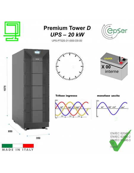 UPS 20 Kw Premmium Tower N°0 batterie trifase ingresso e monofase in uscita