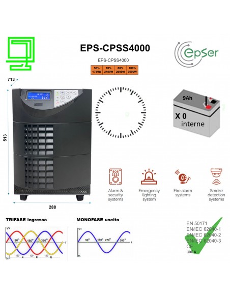 UPS CPSS4000 tower N°0 batterie  trifase ingresso e monofase in uscita - Epser