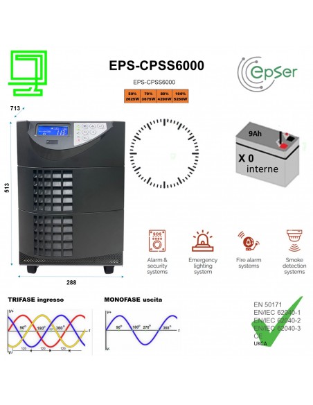 UPS CPSS6000 tower N°0 batterie  trifase ingresso e monofase in uscita - Epser
