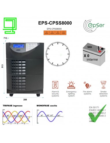 UPS CPSS10000 tower N°0 batterie trifase ingresso e monofase in uscita - Epser
