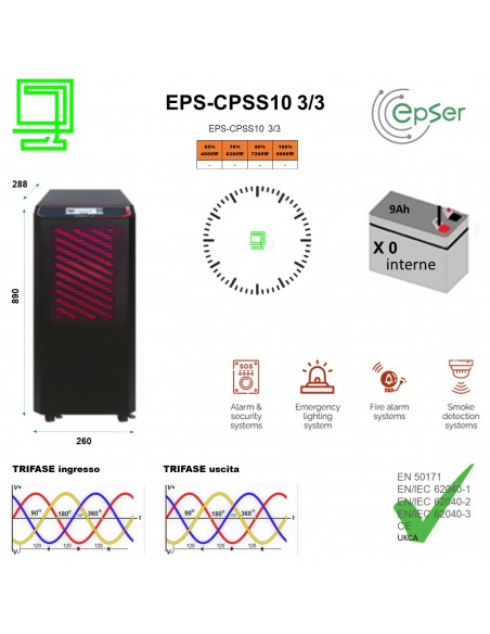 UPS CPSS10 KW 3:3 tower N°0 batterie trifase ingresso e uscita - Epser