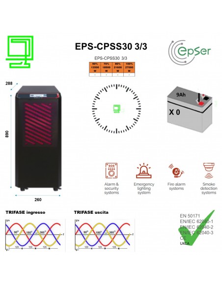 UPS CPSS30 KW 3:3 tower N°0 batterie trifase ingresso e uscita - Epser