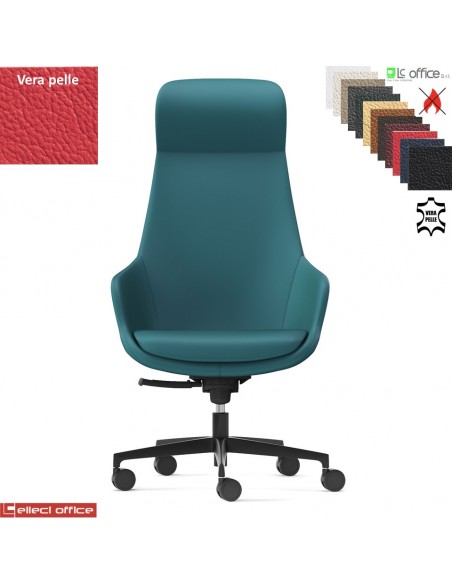 Metropolitan Poltrona direzionale con oscillante multiblock, base nylon rivestimento in VERA PELLE