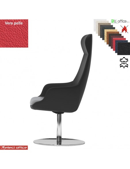 Metropolitan Poltrona direzionale con movimento armonico, base disco diam. 600 in acciaio inox in VERA PELLE