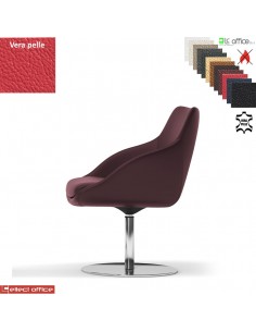 Metropolitan Poltroncina girevole base disco diam.470 in acciaio inox in VERA PELLE