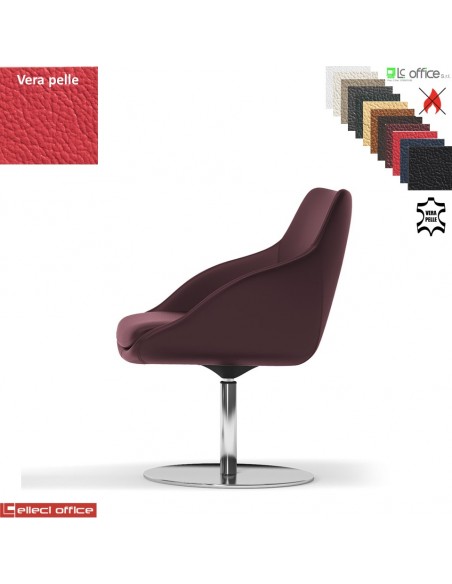 Metropolitan Poltroncina girevole base disco diam.470 in acciaio inox in VERA PELLE