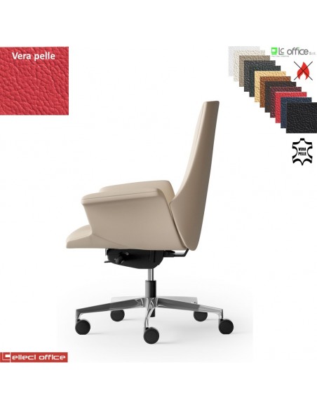 Maxima Poltrona direzionale movimento sincronizzato multiblock reg. laterale base alluminio in VERA PELLE