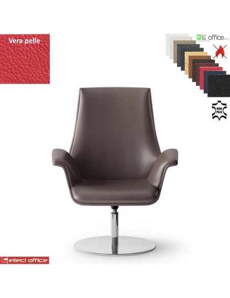 Maxima Poltrona semi-direzionale girevole, base disco Ø600 in acciaio inox in VERA PELLE