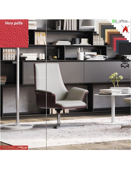 Maxima Poltrona semi-direzionale girevole, base 4 razze alluminio in VERA PELLE