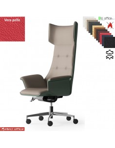 Maxima Plus Poltrona direzionale movimento sincronizzato multiblock reg. laterale base alluminio in VERA PELLE