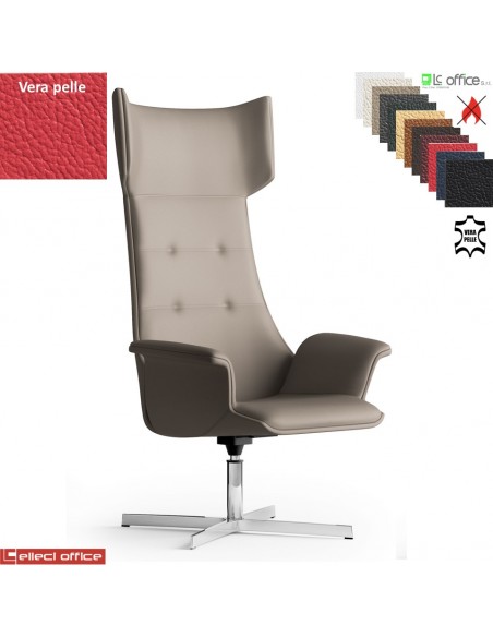 Maxima Plus Poltrona direzionale girevole base 4 razze alluminio in VERA PELLE