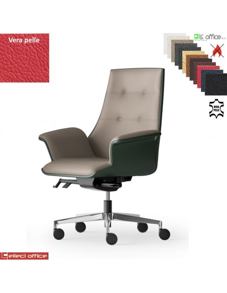 Maxima Plus Poltrona direzionale movimento sincronizzato multiblock reg. laterale base alluminio in VERA PELLE