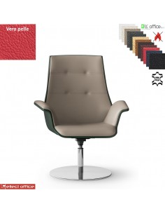 Maxima Plus Poltrona semi-direzionale girevole, base disco Ø600 in acciaio inox in VERA PELLE