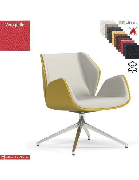 Haiku Poltrona semi-direzionale girevole base alluminio piramidale a 4 gambe VERA PELLE