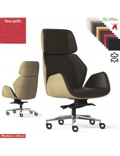 Haiku Wood Poltrona direzionale con oscillante fulcro avanzato multiblock regolazione lat. base alluminio VERA PELLE