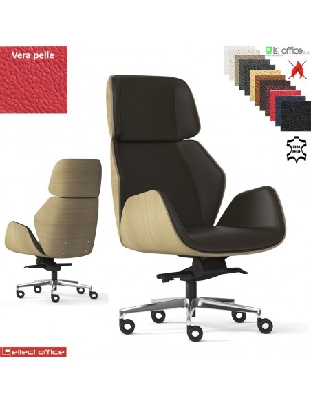 Haiku Wood Poltrona direzionale con oscillante fulcro avanzato multiblock regolazione lat. base alluminio VERA PELLE