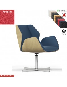 Haiku Wood Poltrona semi-direzionale girevole base 4 razze alluminio VERA PELLE