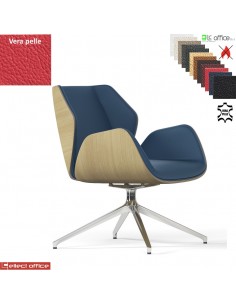 Haiku Wood Poltrona semi-direzionale girevole base alluminio piramidale a 4 gambe VERA PELLE