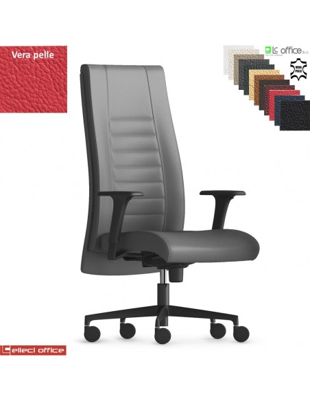 TAIT Poltrona direzionale mov. sincro multiblock braccioli regol. nylon pad scorrevole base nylon VERA PELLE