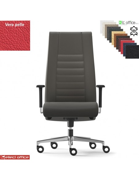 TAIT Poltrona direzionale mov. sincro multiblock braccioli regol. Alluminium pad scorrevole base allu VERA PELLE